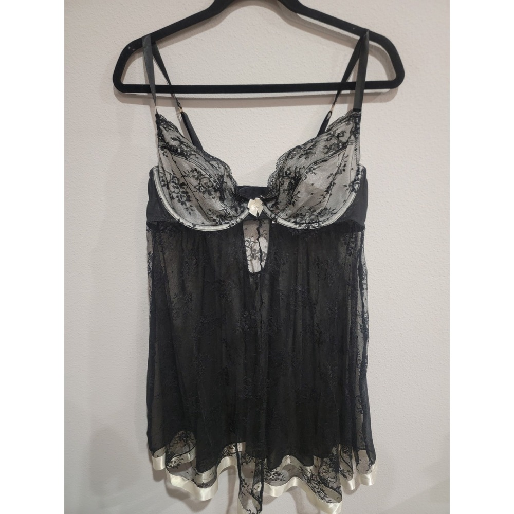 Cacique nightgown Lace Soft Cup Semi-sheer mesh nightie lingerie black 18/20